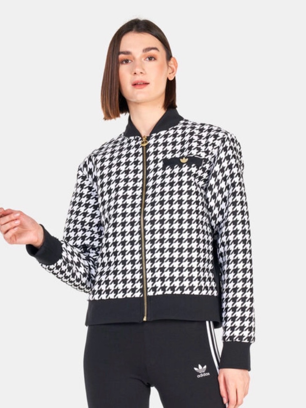 Adidas Originals Black & White Houndstooth Bomber Jacket